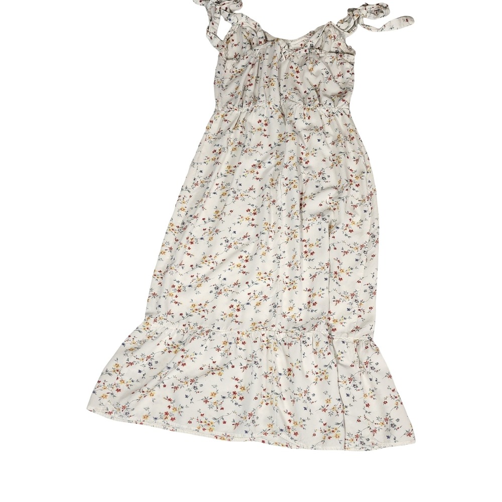 Mimi Chica White Floral Tie Strap Midi Dress Ruffle Hem‎ Sweetheart Neck Small - Picture 11 of 12